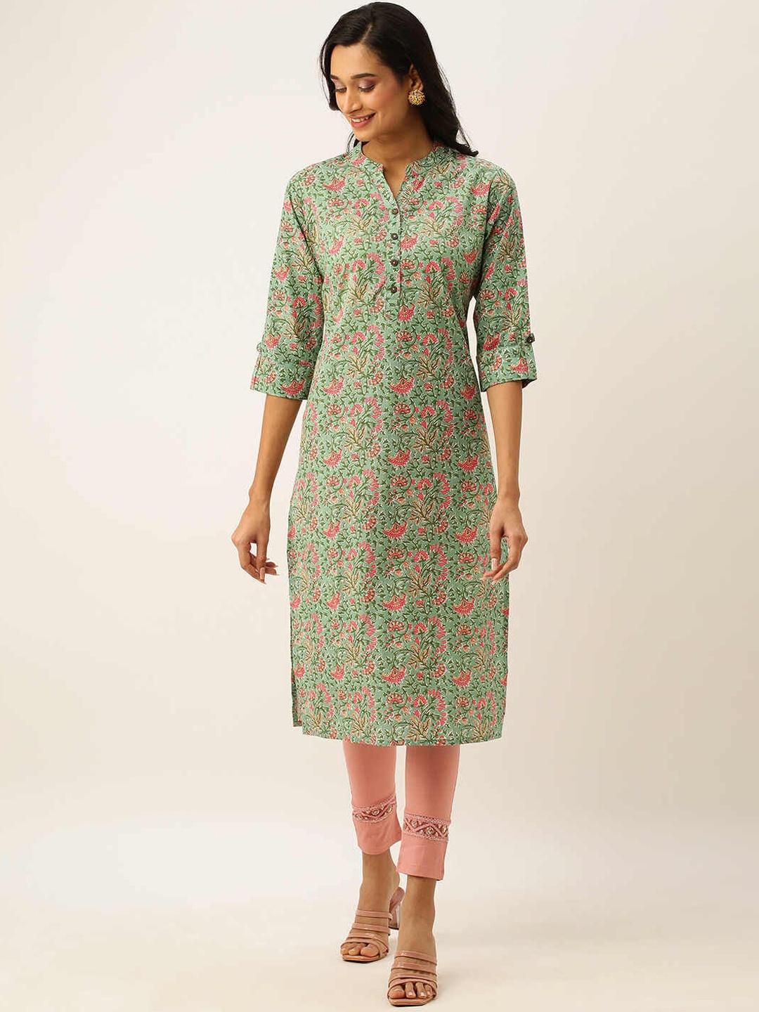 

ZOLA Women Green Ethnic Motifs Printed Cotton Kurta
