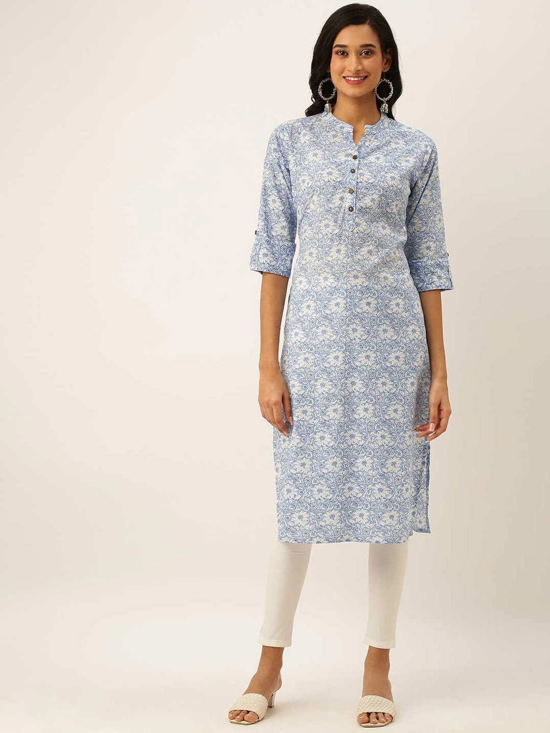 

ZOLA Women Blue Printed Mandarin Collar Cotton Kurta