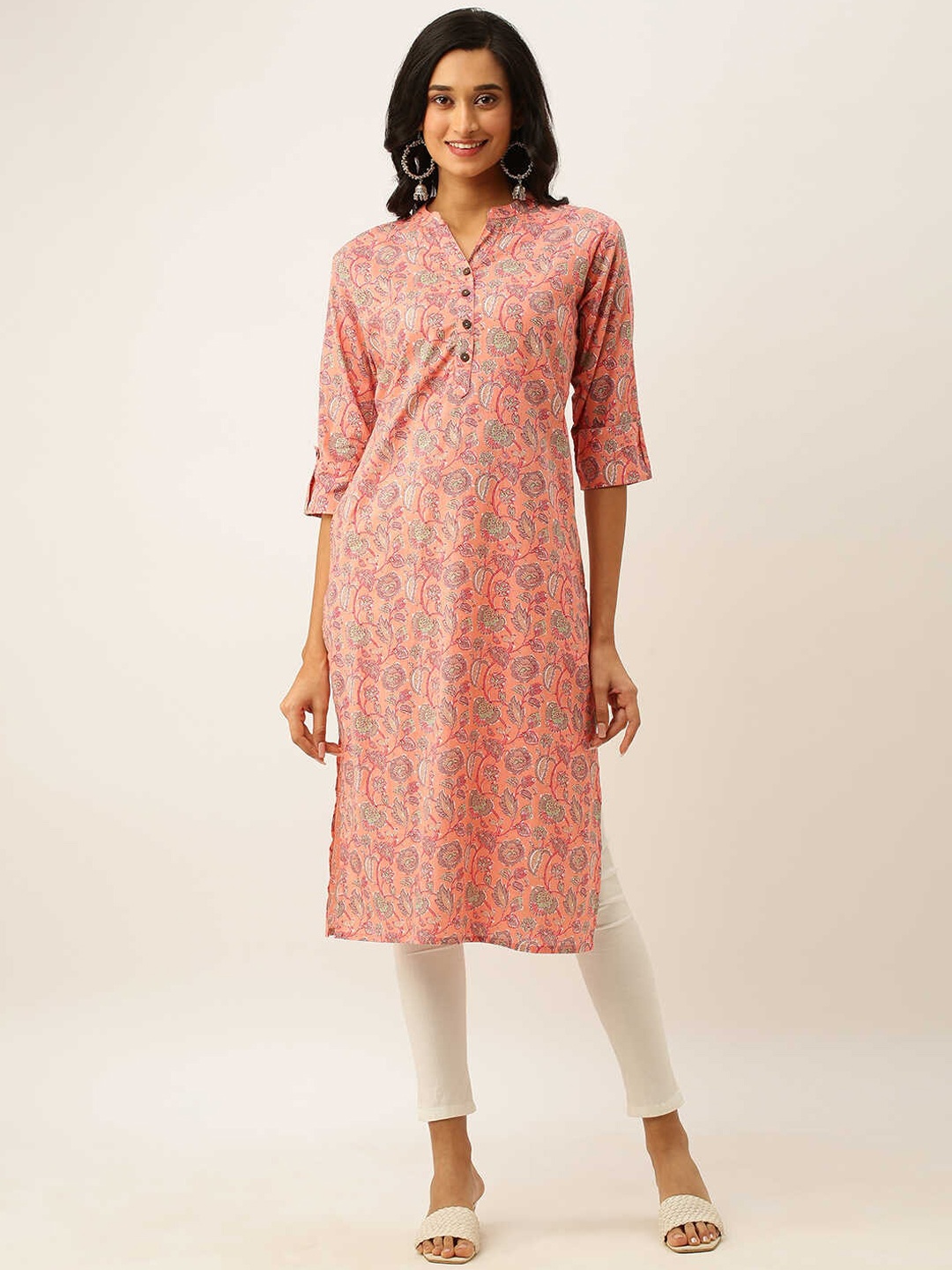 

ZOLA Women Peach-Coloured Floral Printed Kurta