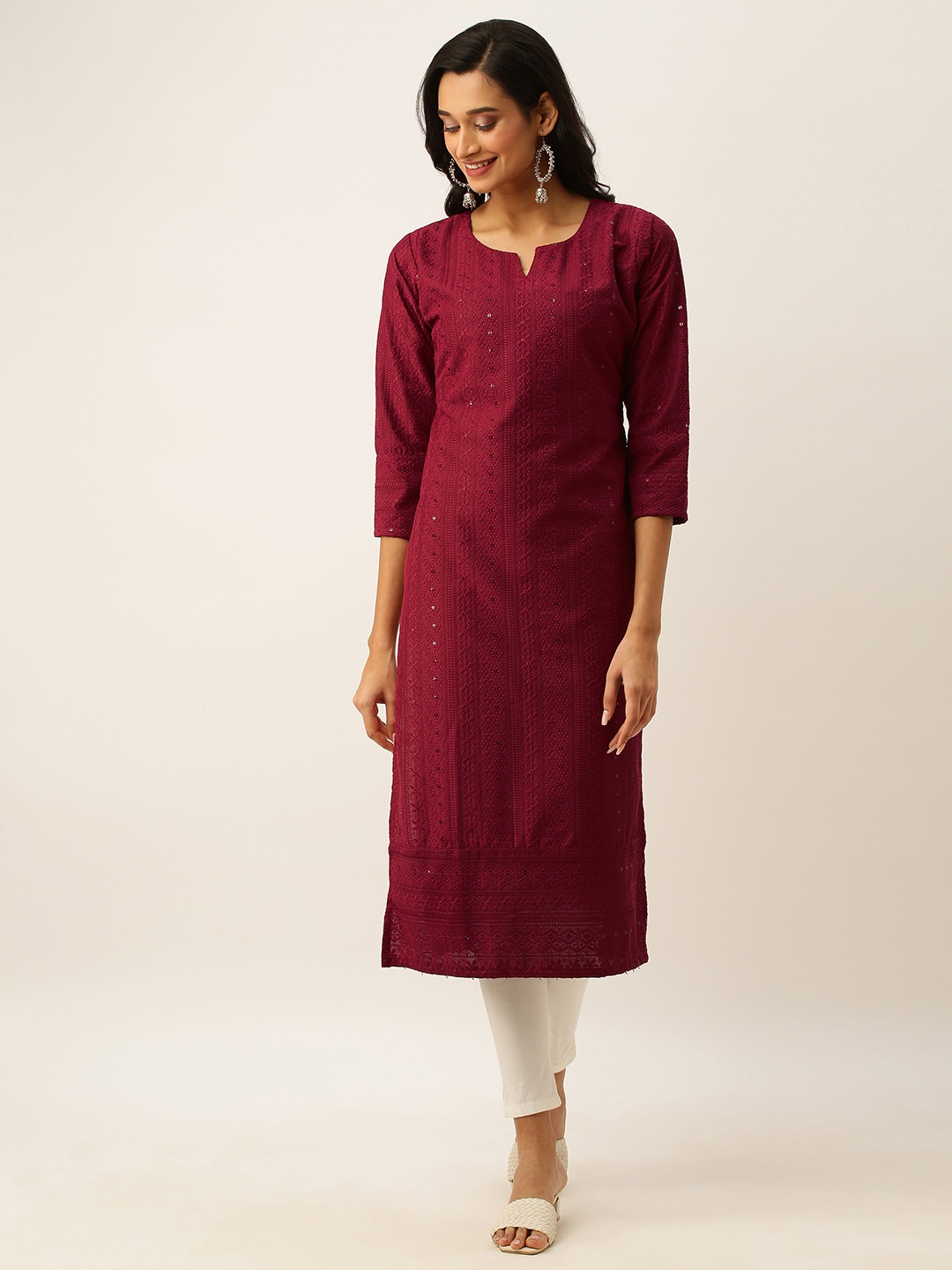 

ZOLA Women Maroon Ethnic Motifs Embroidered Kurta