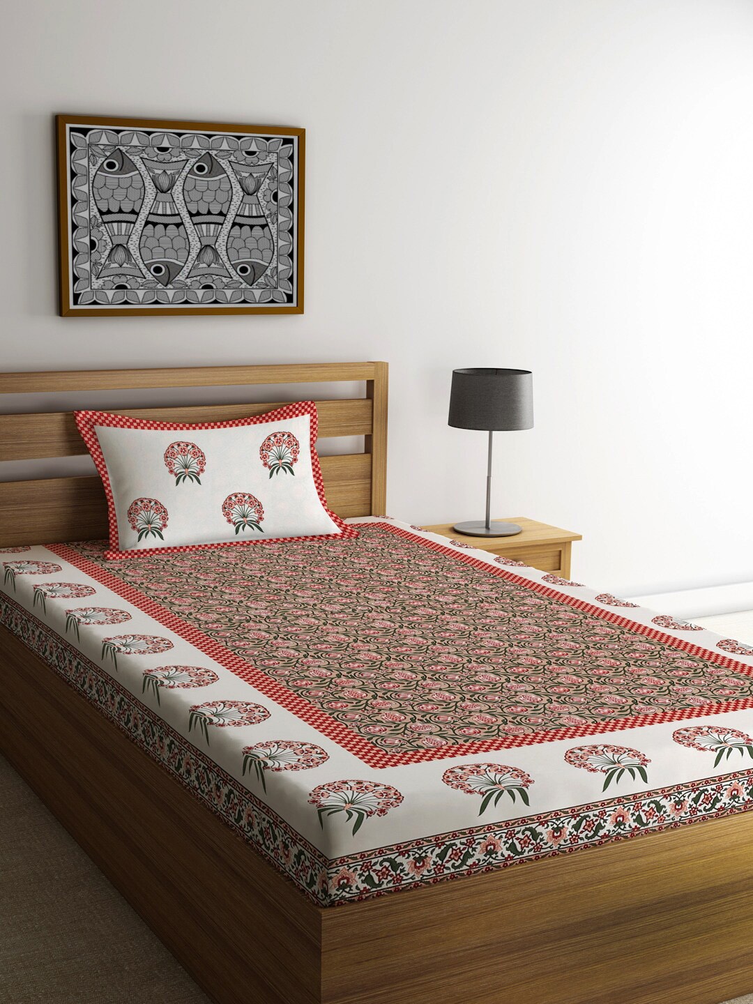 

Rajasthan Decor White & Maroon Floral 144 TC Single Bedsheet with 1 Pillow Cover