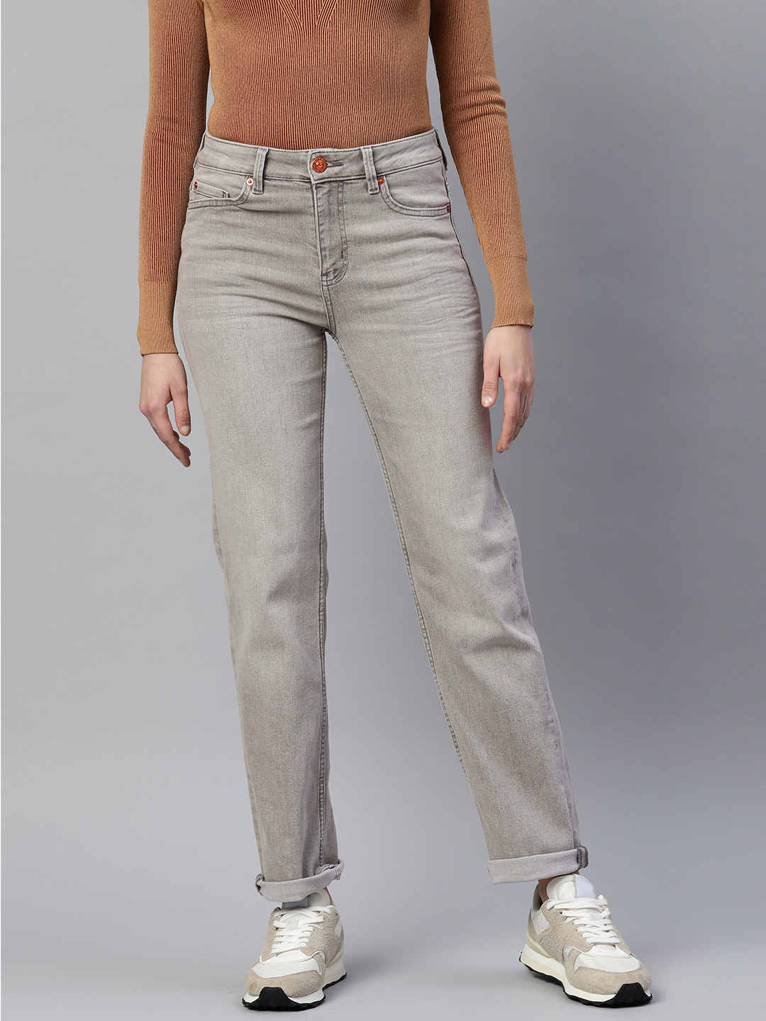 

Marks & Spencer Women Straight Fit High-Rise Stretchable Jeans, Grey