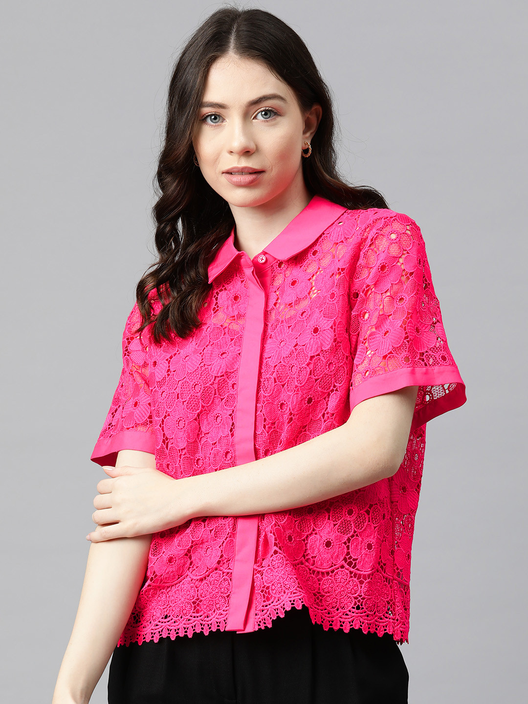 

Marks & Spencer Lace Floral Casual Shirt with Inner, Pink