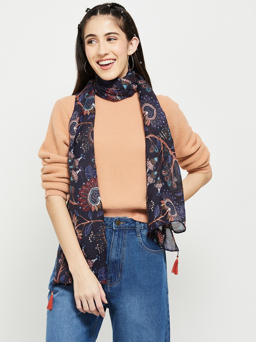 

max Women Ethnic Print Stole, Black