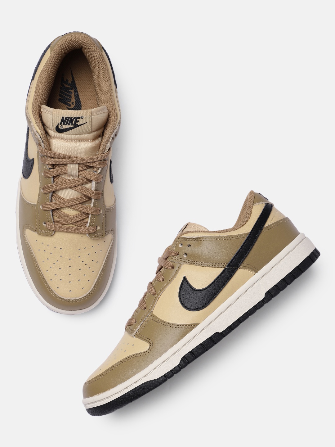 

Nike Women Brown & Beige Colourblocked DUNK LOW Leather Sneakers