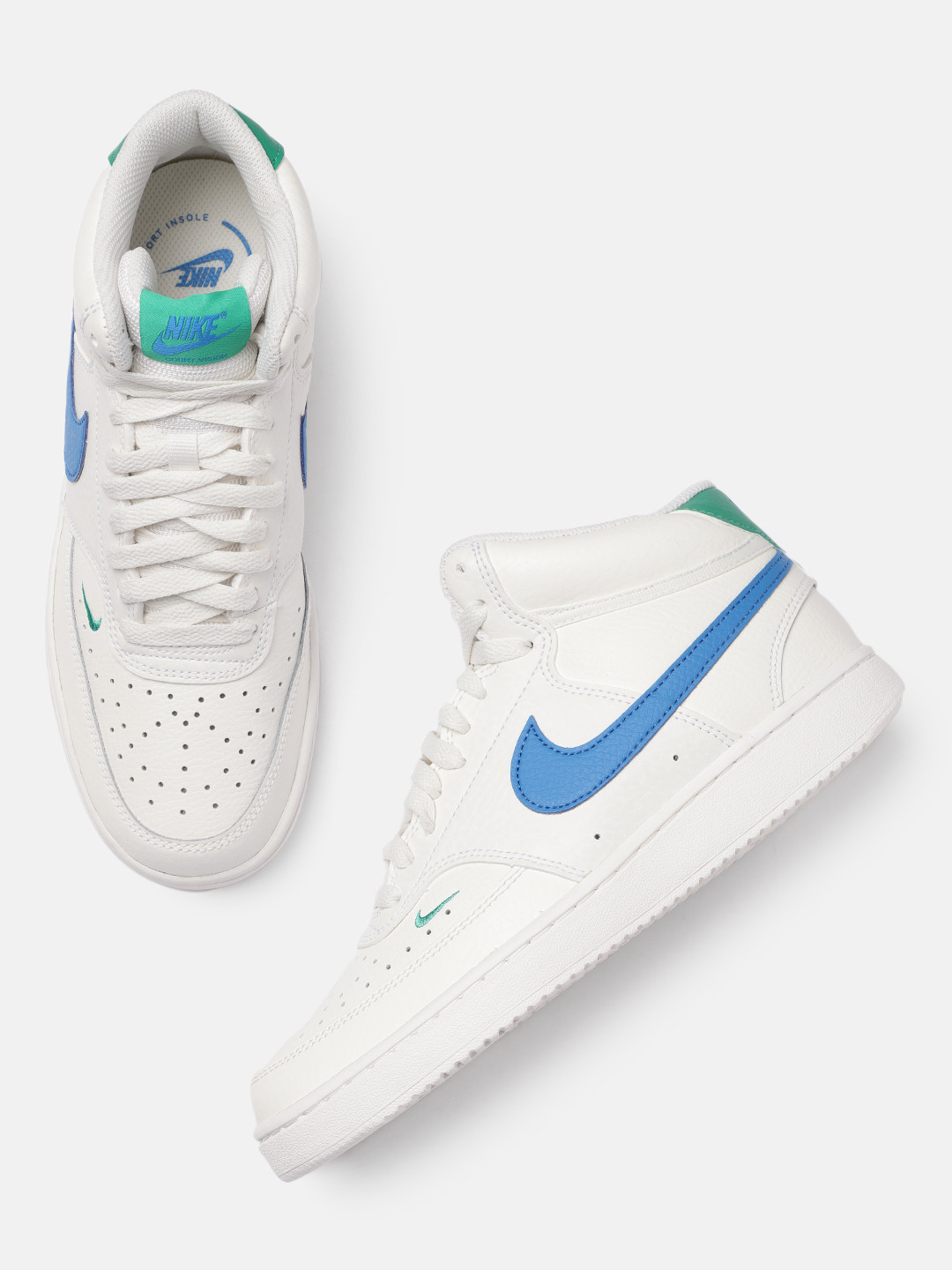 

Nike Women White Leather COURT VISION MID top Sneakers