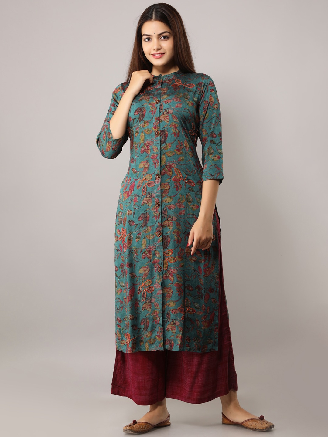 

KALINI Women Floral Printed Panelled Kurta with Palazzos, Teal