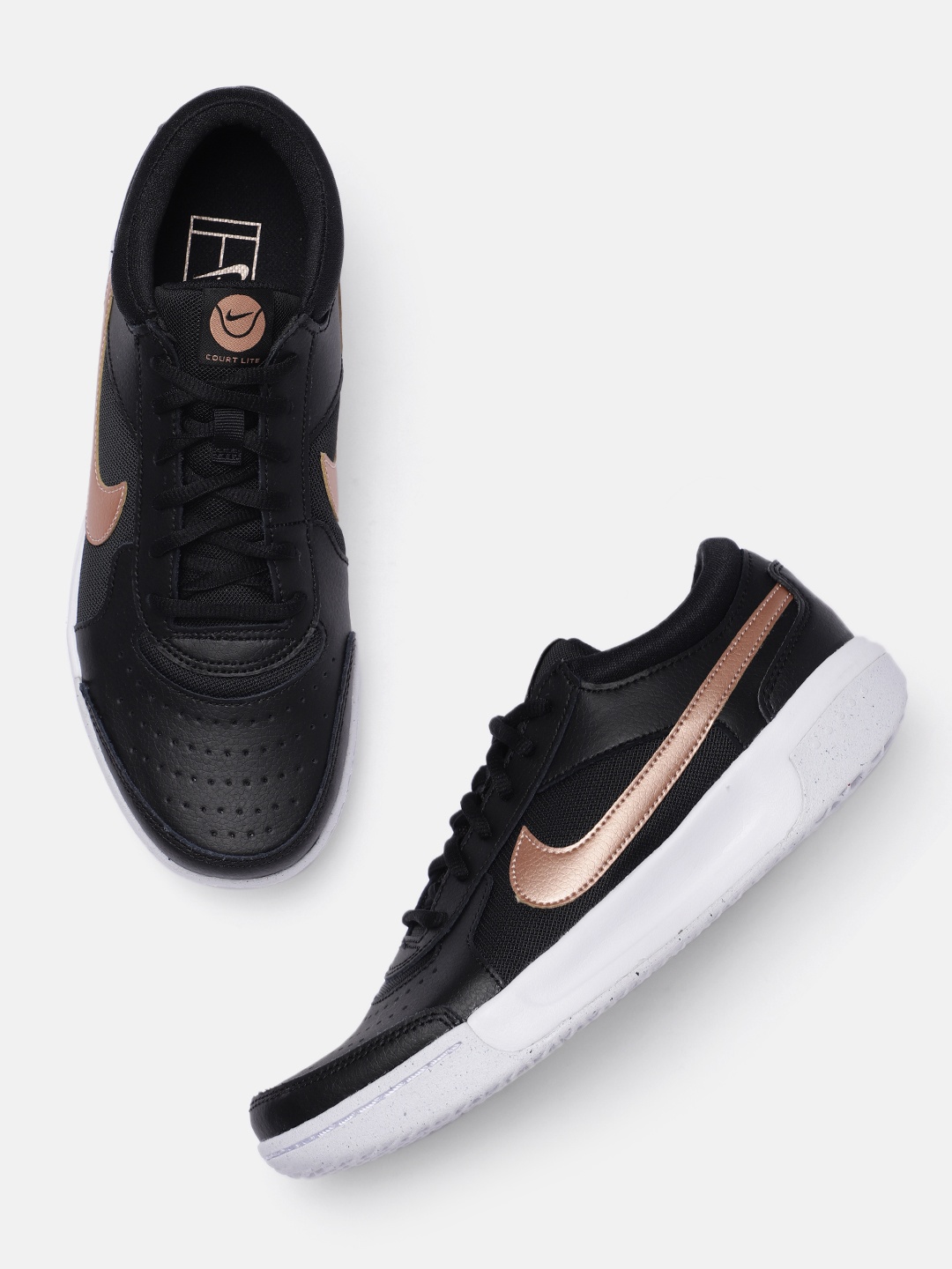 

Nike Women Black Zoom Court Lite 3 Leather Tennis Shoes