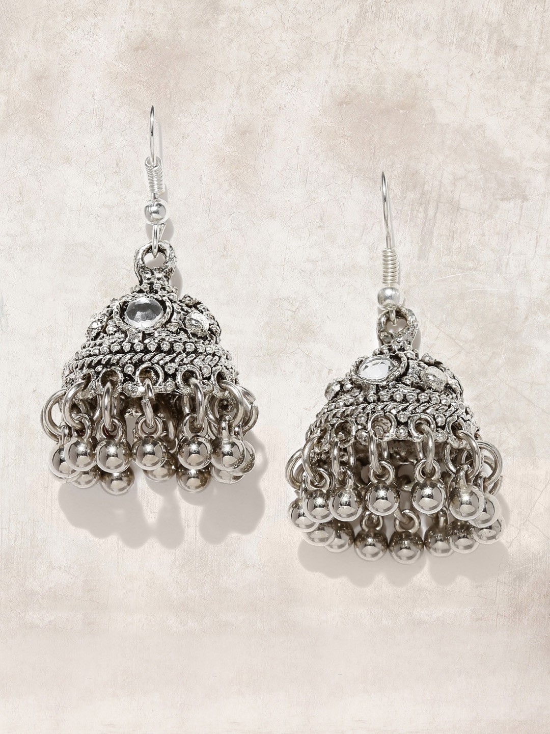 

Anouk Oxidised Silver-Toned Dome Shaped Jhumkas