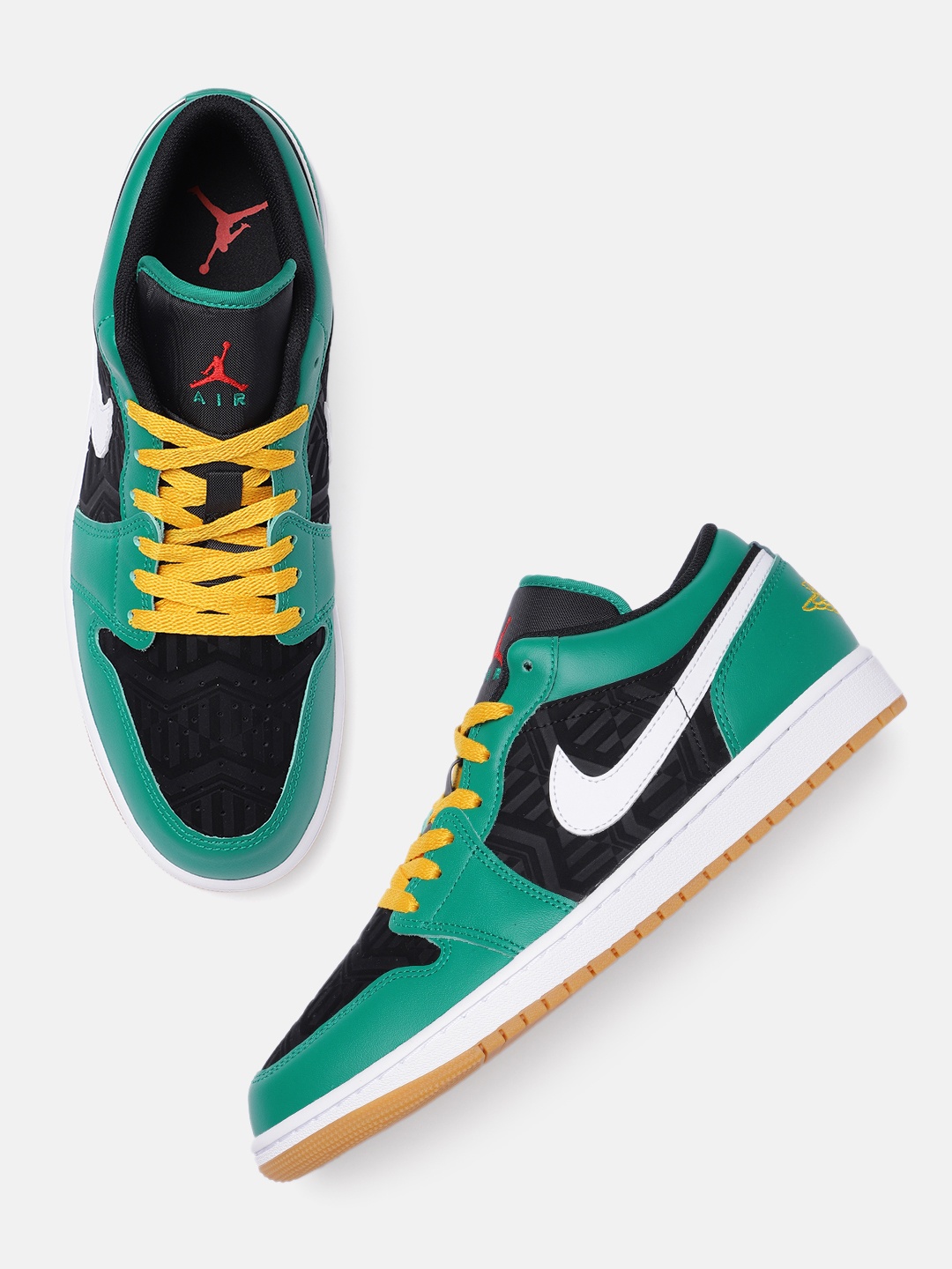 

Nike Men Green & Black Air Jordan 1 Leather Basketball Shoes