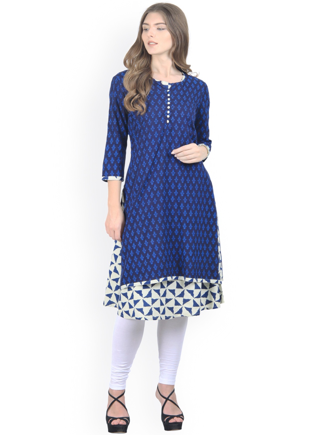 

La Firangi Women Blue Printed A-Line Kurta