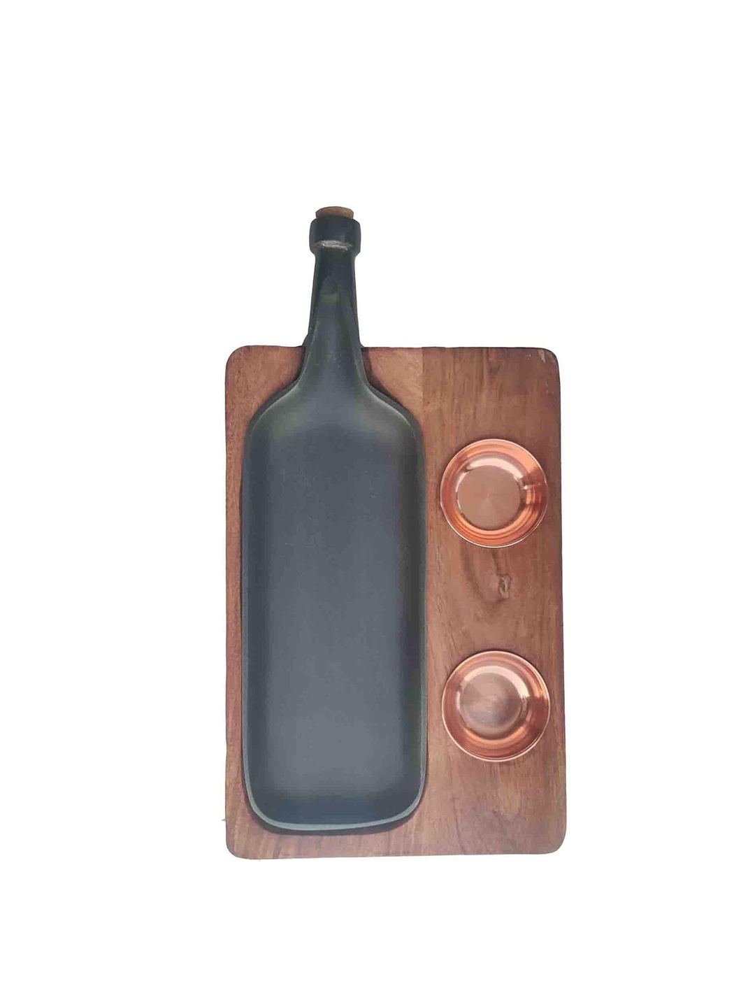 

Folkstorys Brown & Grey Solid Wooden & Ceramic Platter, Black