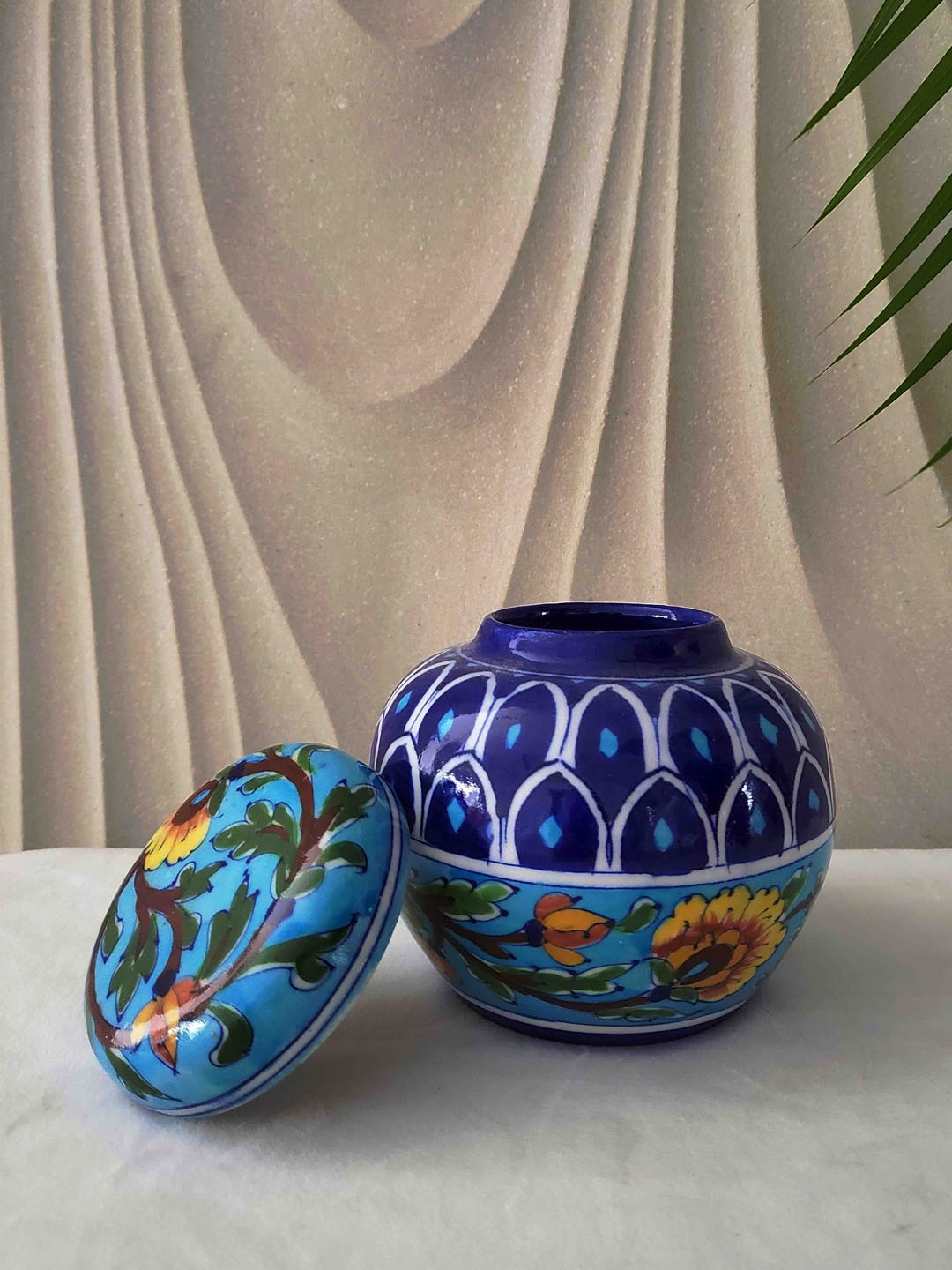 

Folkstorys Blue Handmade Potter Small Jar Serveware