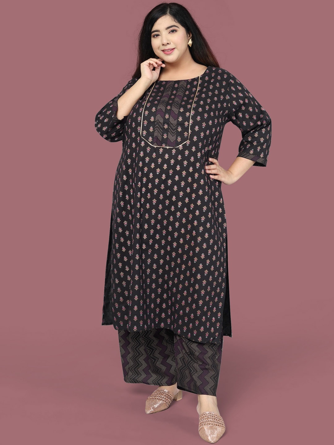 

MIRCHI FASHION Women Floral Yoke Design Empire Kurta with Trousers, Black