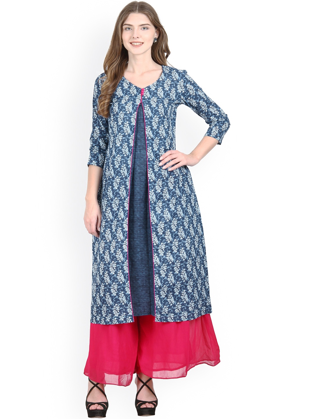 

La Firangi Women Blue Printed A-Line Kurta