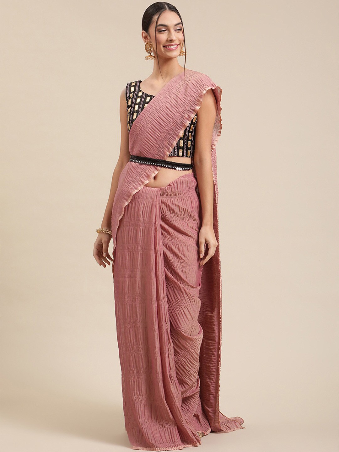

ODETTE Purple Belted Saree
