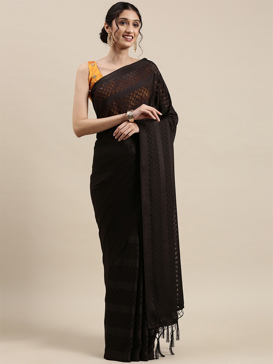 

ODETTE Black Satin Saree