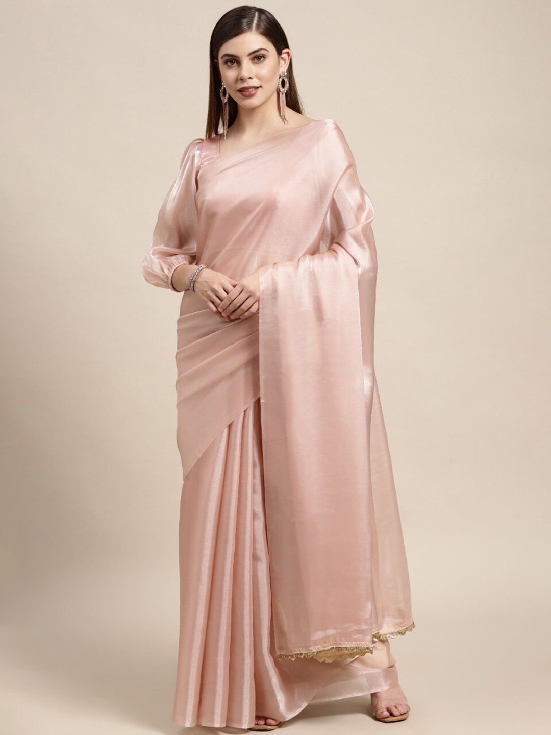 

ODETTE Peach-Coloured Silk Blend Saree