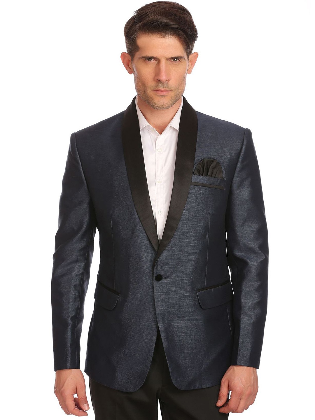 

Wintage Men Charcoal Grey Single-Breasted Tailored Fit Party Tuxedo