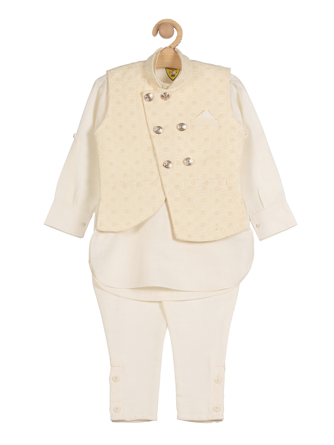 

Lil Lollipop Boys Pure Cotton Kurta with Trouser & Jacket, Beige
