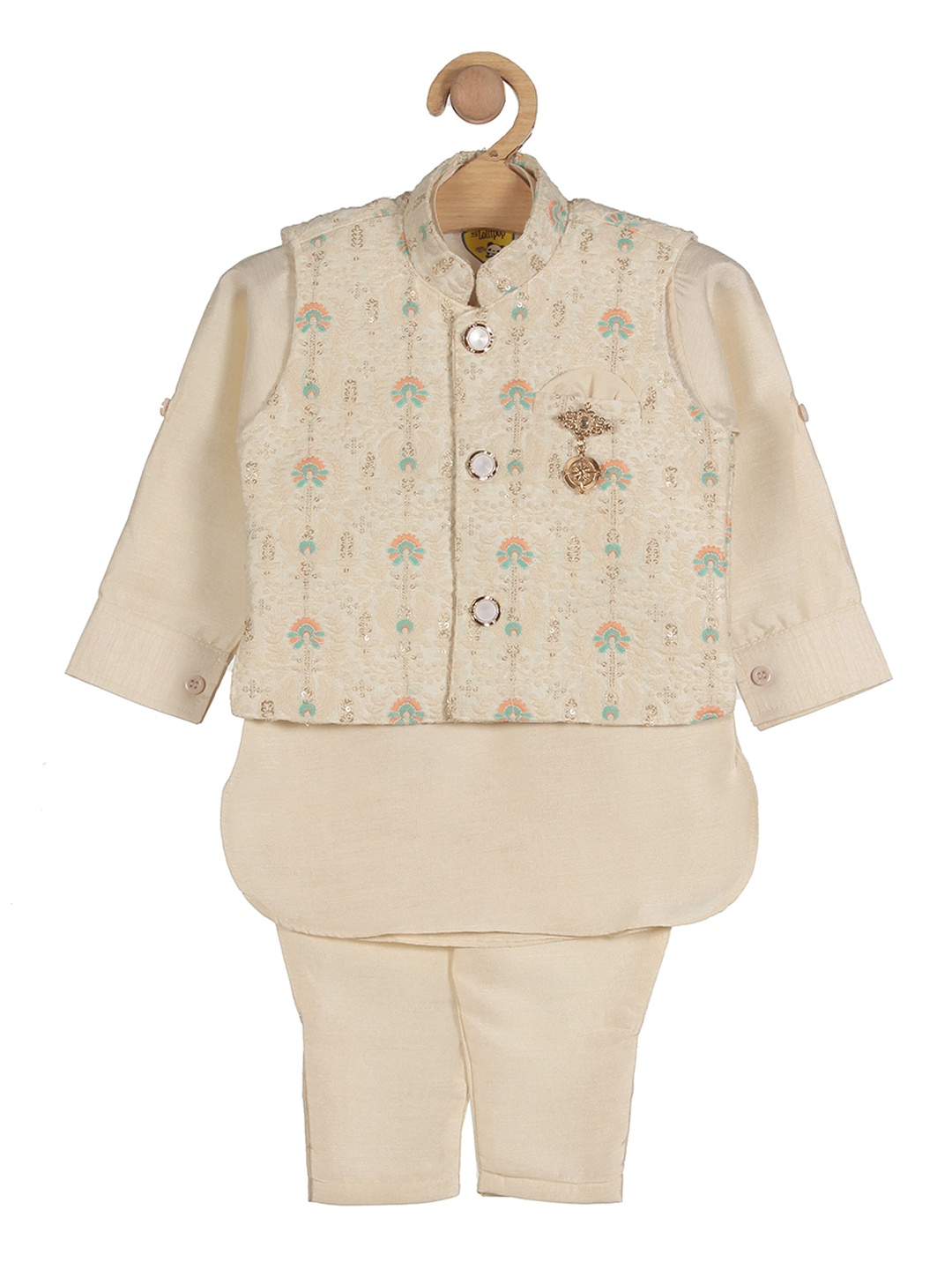 

Lil Lollipop Boys Pure Cotton Kurta with Churidar, Beige