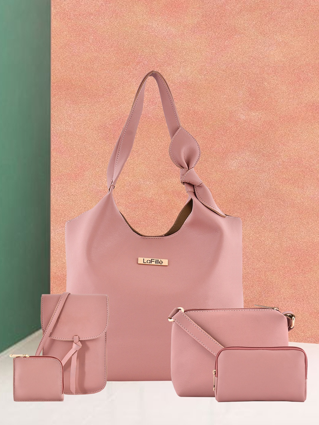 

LaFille Pack Of 5 PU Structured Handheld Bag, Pink