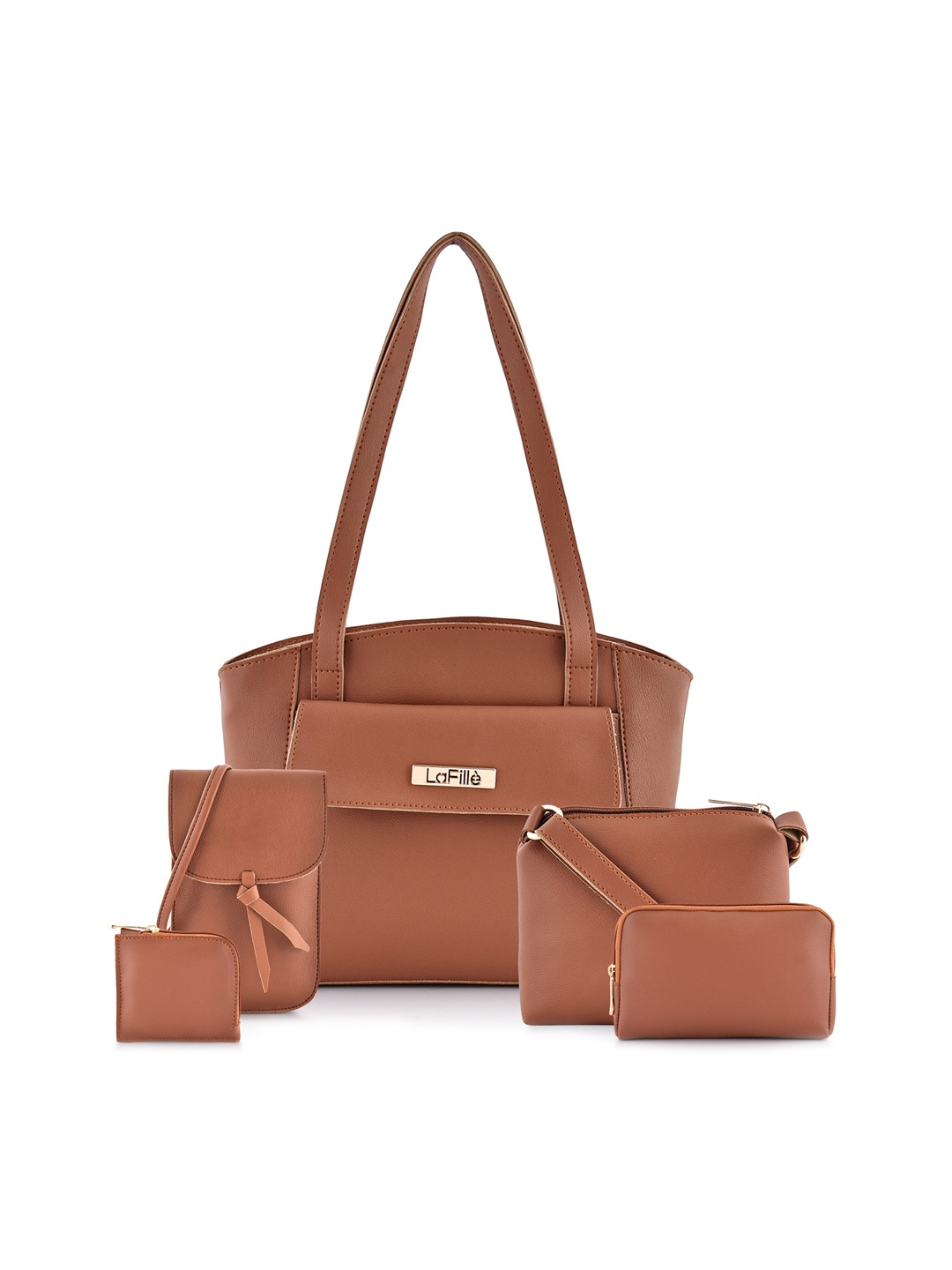 

LaFille Tan Pack Of 5 PU Structured Shoulder Bag