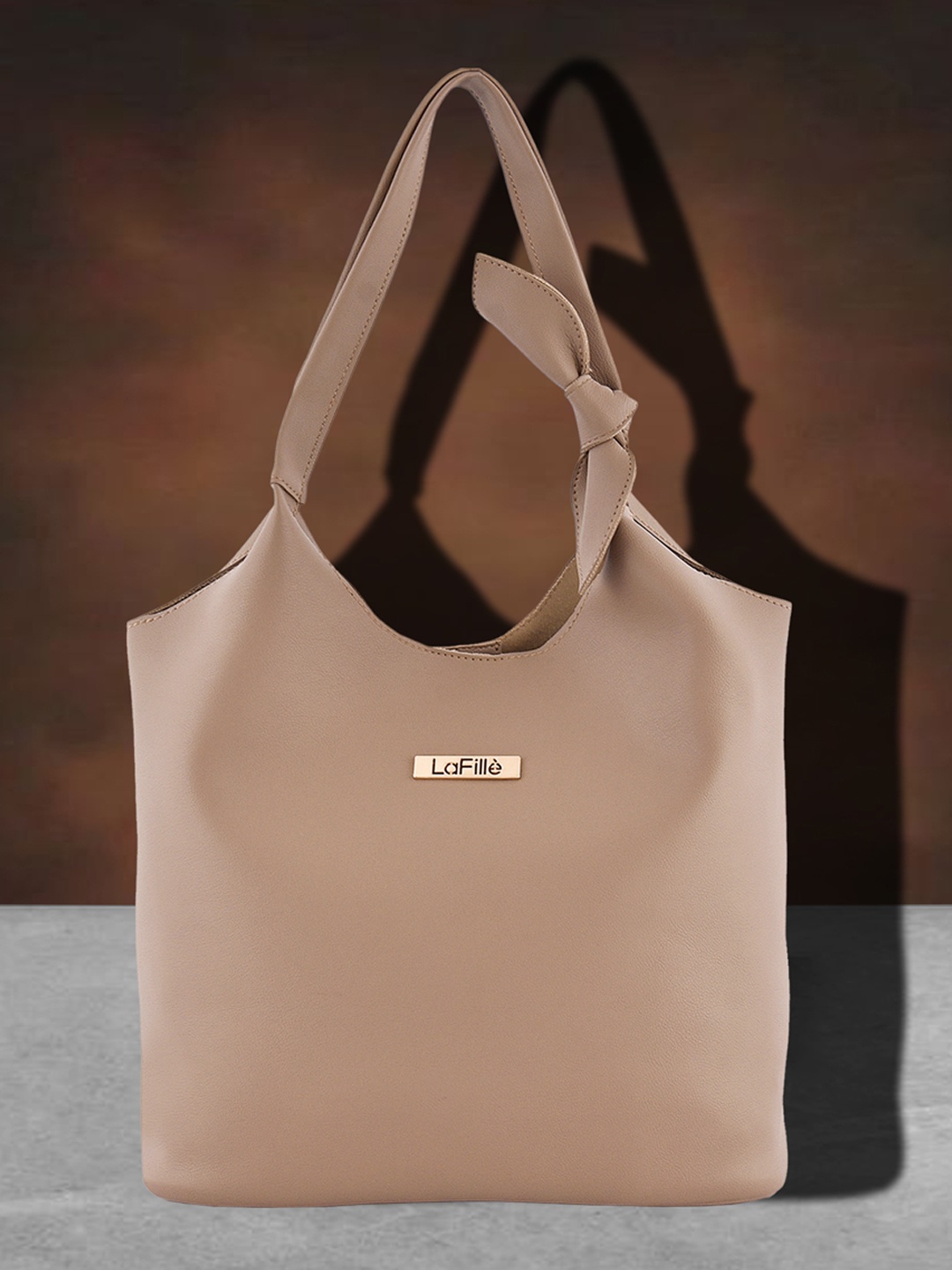 

LaFille Beige PU Structured Handheld Bag with Bow Detail