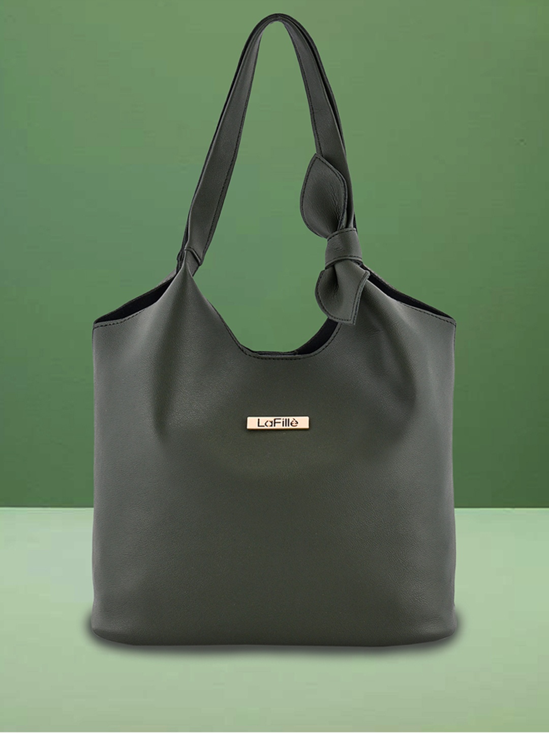 

LaFille Olive Green PU Shopper Handheld Bag with Bow Detail