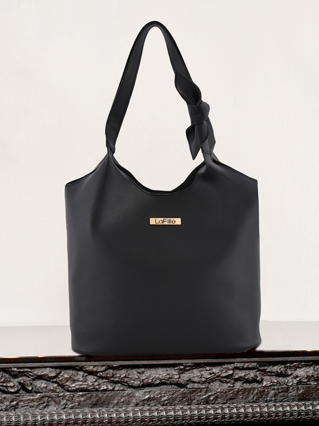 

LaFille PU Structured Handheld Bag with Bow Detail, Black