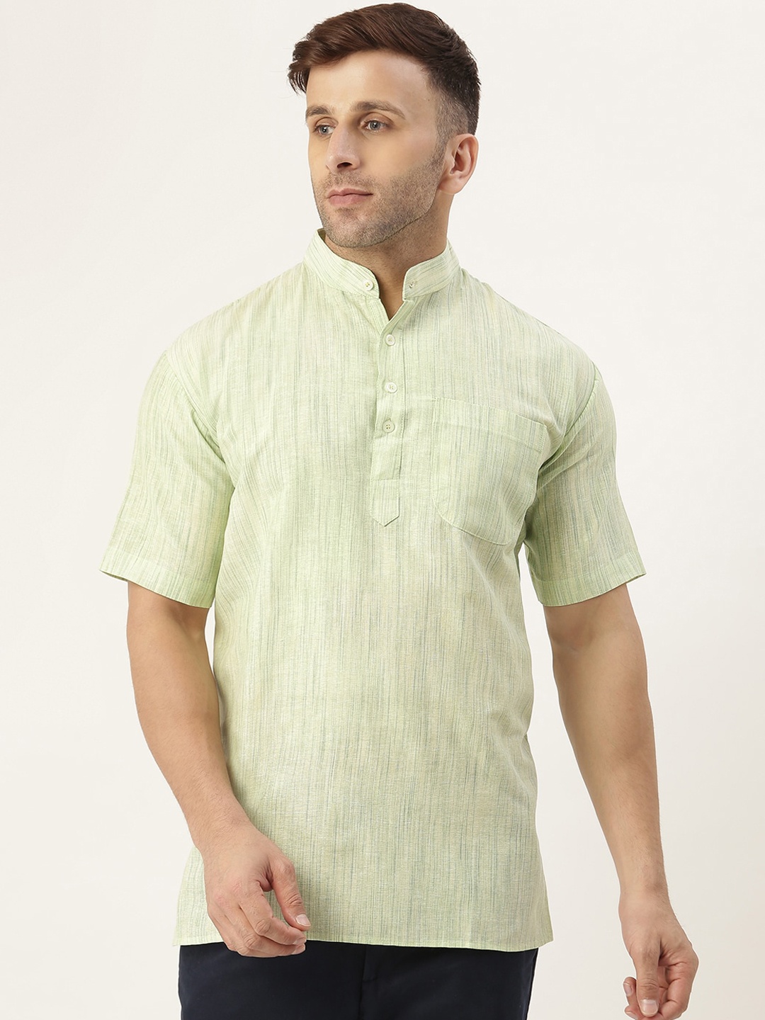 

RIAG Men Green Patchwork Khadi Kurta