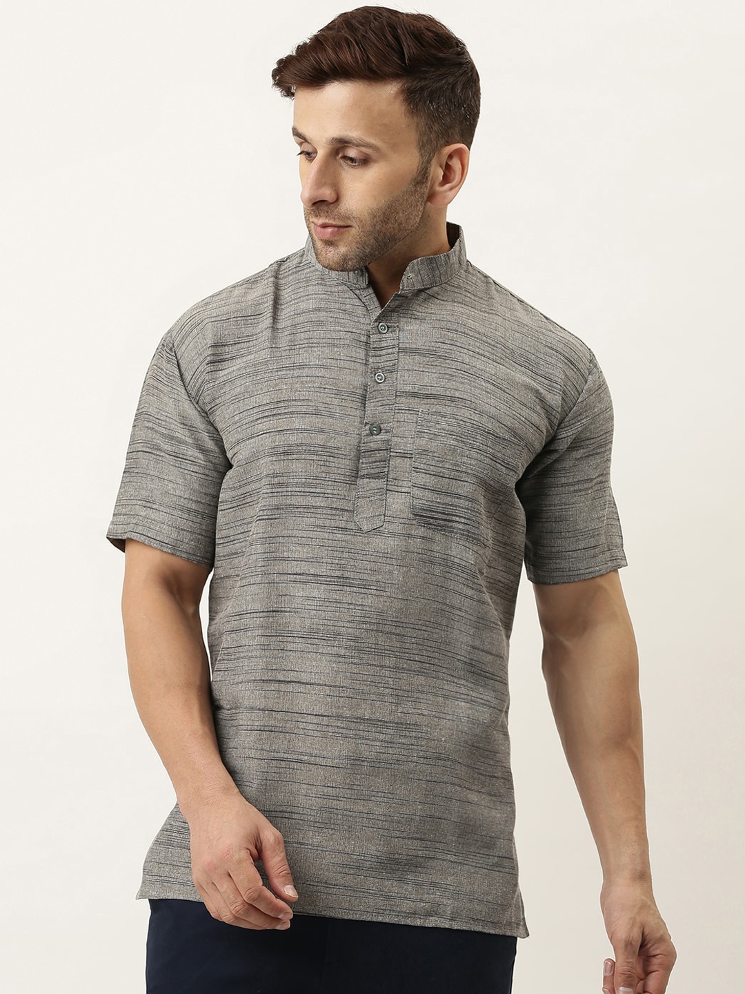 

RIAG Men Grey Khadi Kurta