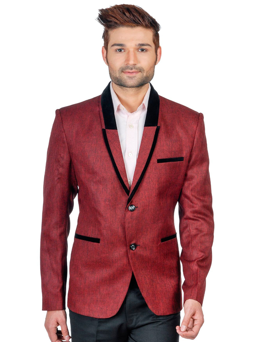 

Wintage Maroon Single-Breasted Tailored Fit Party Blazer