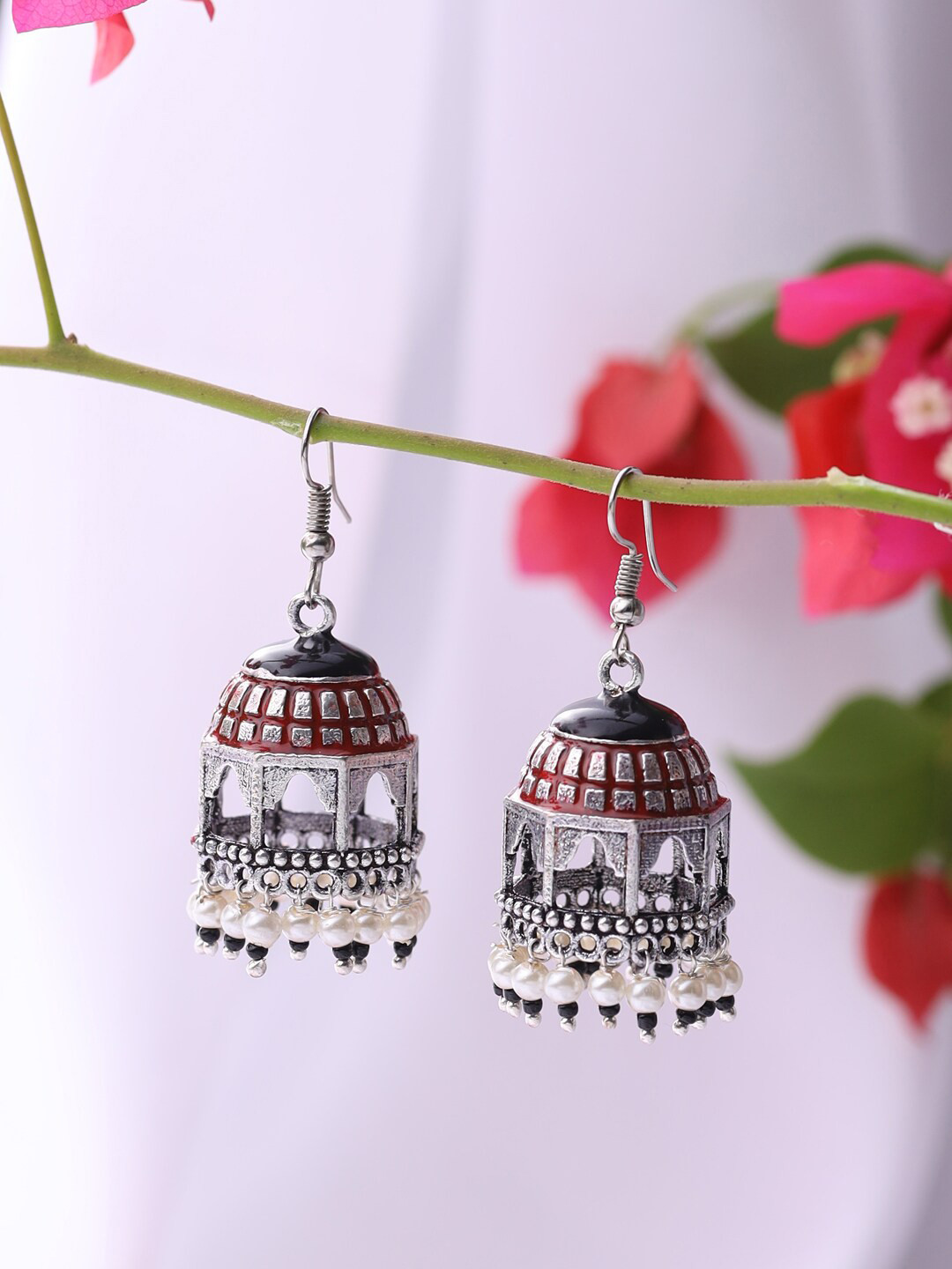 

VIRAASI Women Silver-Plated Dome Shaped Drop Earrings