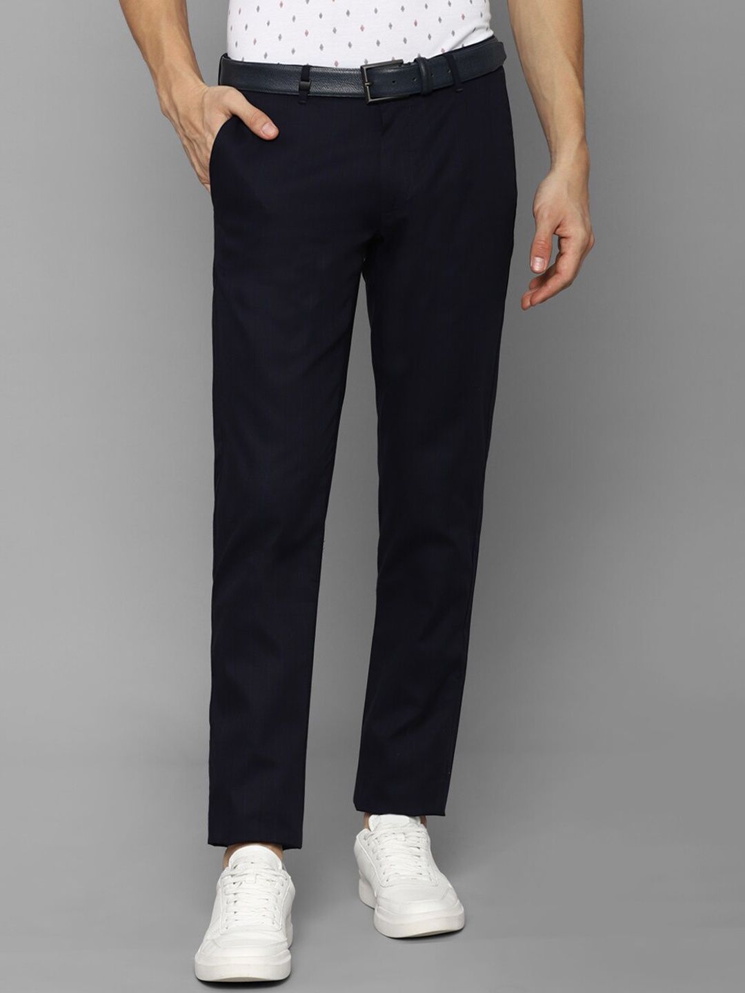 

Louis Philippe Sport Men Navy Blue Checked Slim Fit Trousers