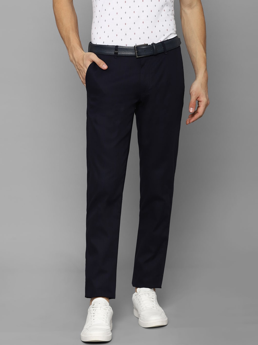 

Louis Philippe Sport Men Navy Blue Striped Slim Fit Trousers