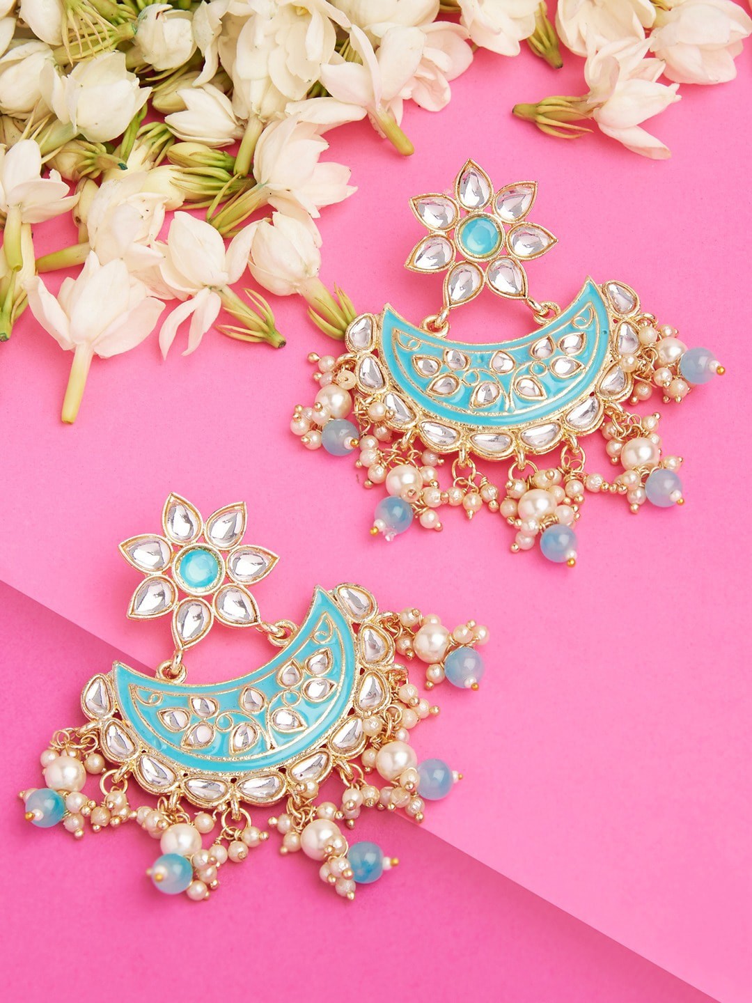 

Zaveri Pearls Turquoise Blue Chandbalis Earrings