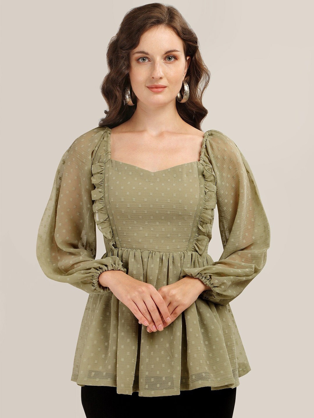 

Prettify Women Green Sweetheart Neck Empire Top