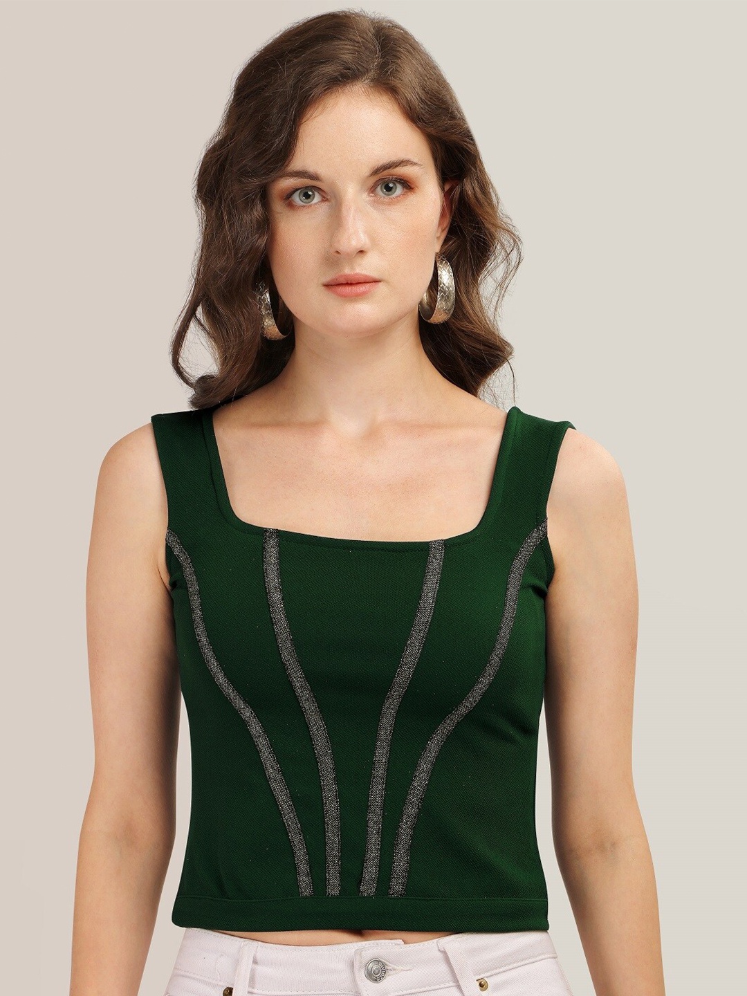 

Prettify Women Dark Green Solid Crop Top