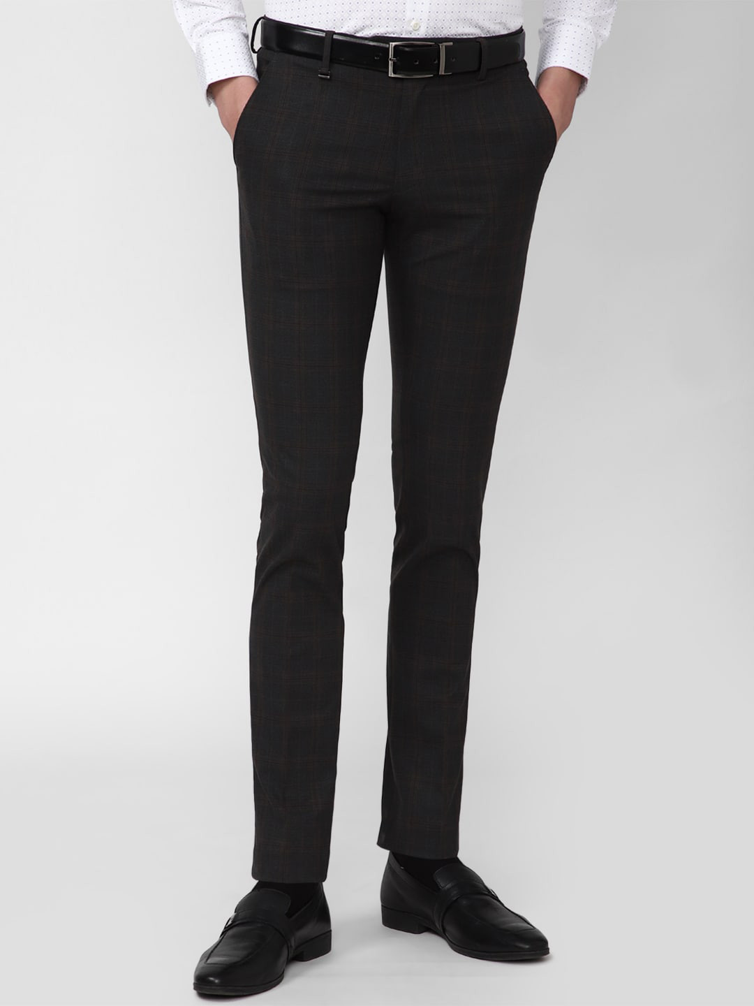 

Van Heusen Men Black Checked Slim Fit Trousers