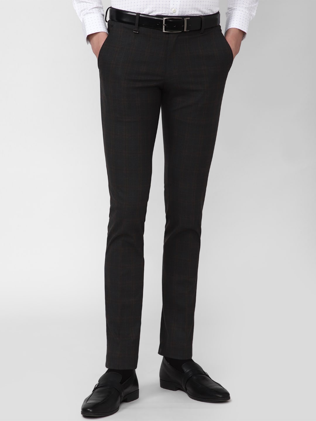 

Van Heusen Men Black Checked Slim Fit Trousers