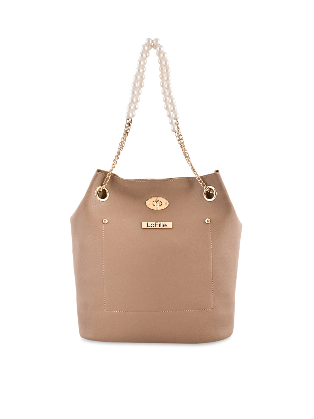 

LaFille Beige PU Bucket Tote Bag with Quilted
