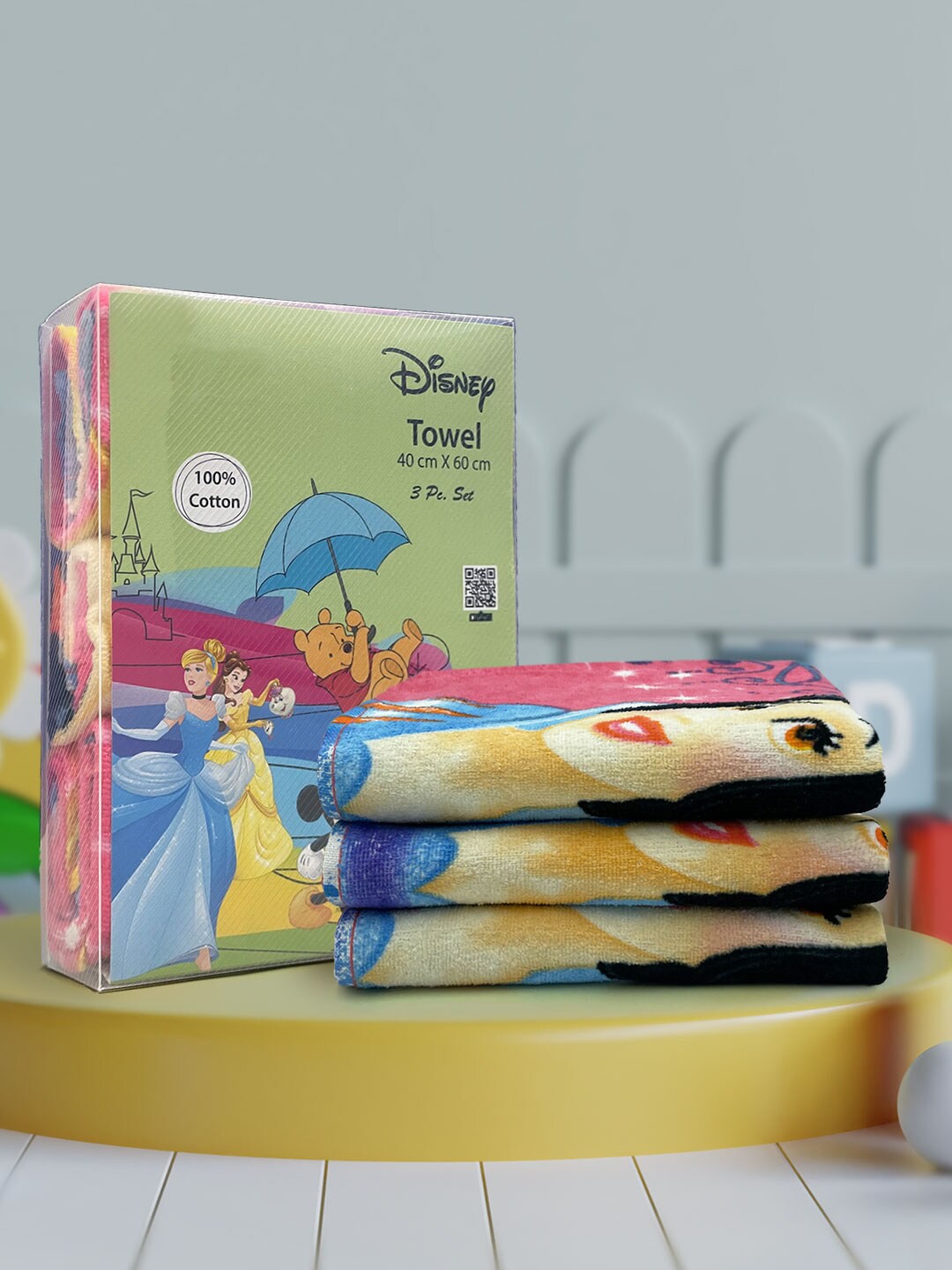

YK Kids Set Of 3 Pink & Blue Barbie Printed Cotton 350 GSM Hand Towels