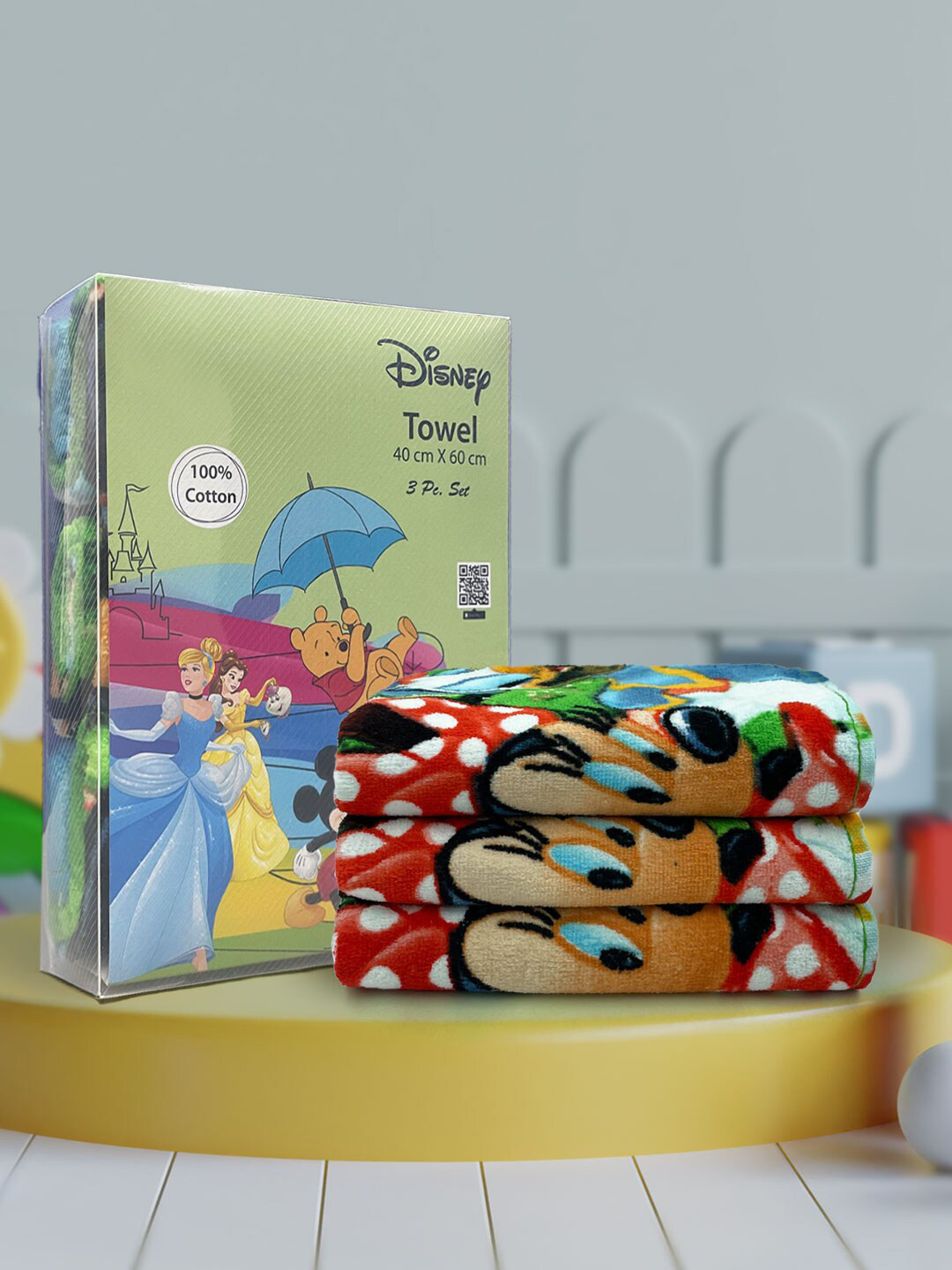 

YK Kids Set Of 3 Printed 350 GSM Hand Towels, Green
