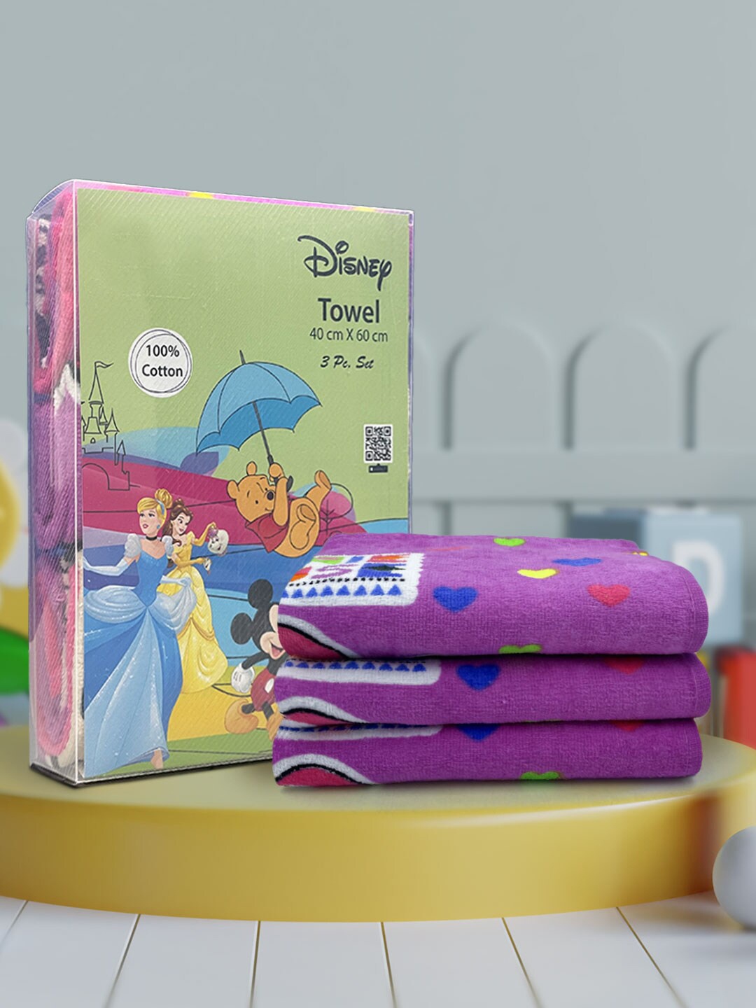 

YK Kids Set Of 3 Printed 350 GSM Hand Towels, Pink