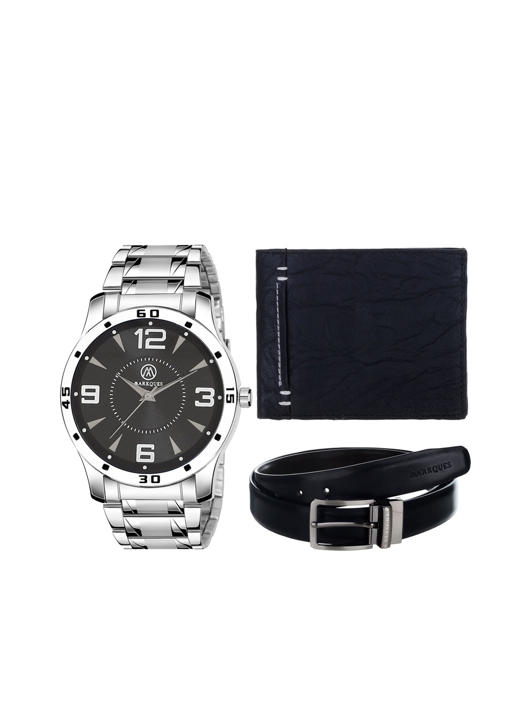 

MARKQUES Men Black & Silver-Toned Solid Accessory Gift Set