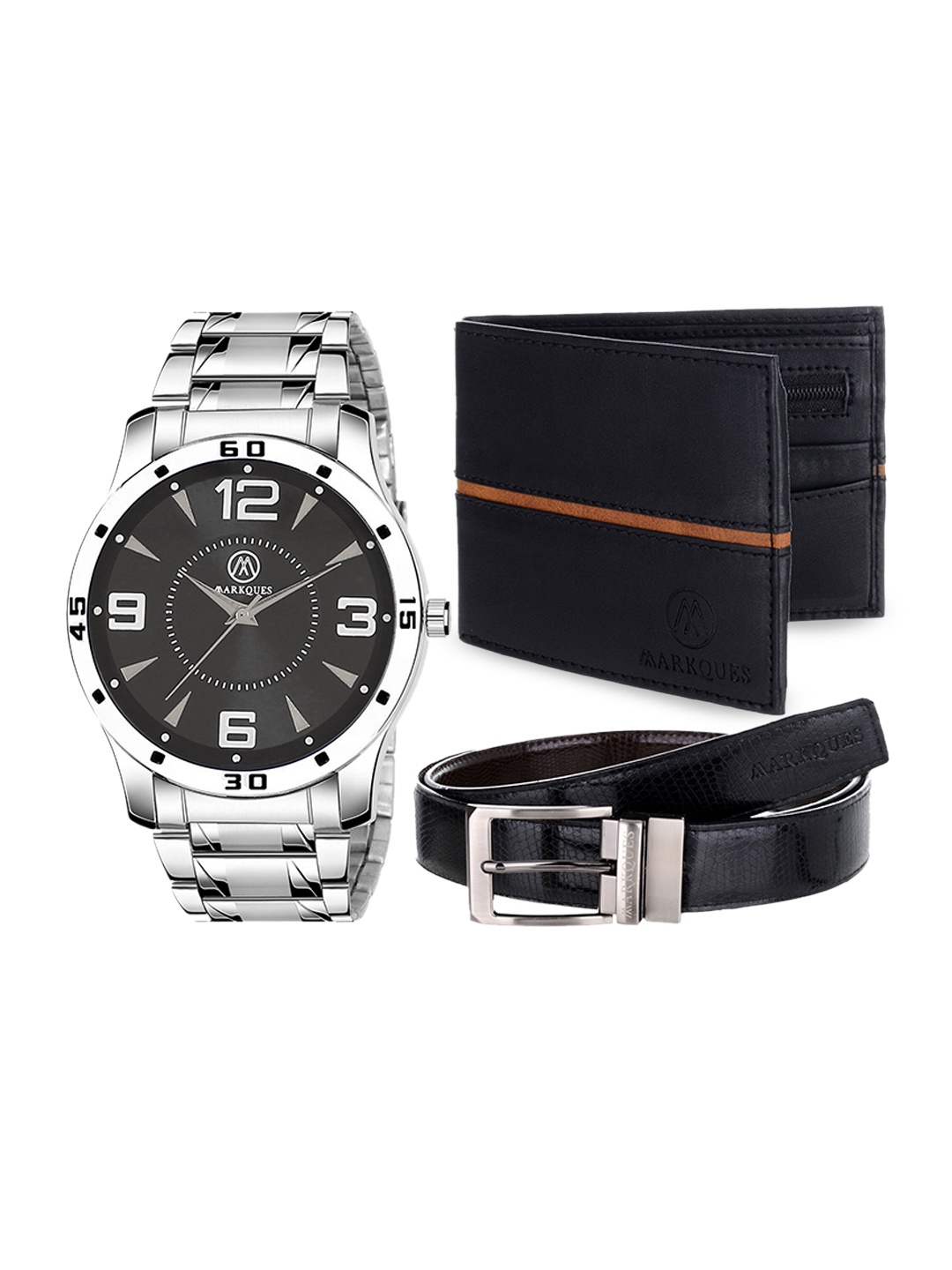 

MARKQUES Men Black & Silver-Toned Solid Accessory Gift Set