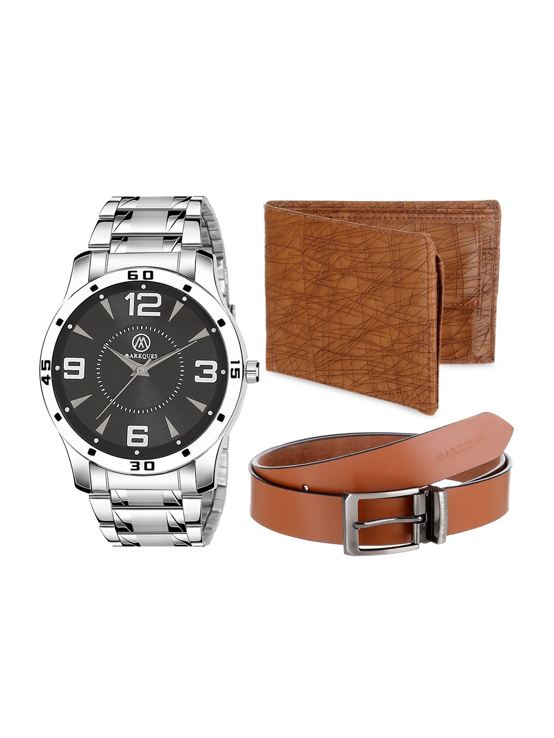 

MARKQUES Men Brown & Silver-Toned Solid Accessory Gift Set