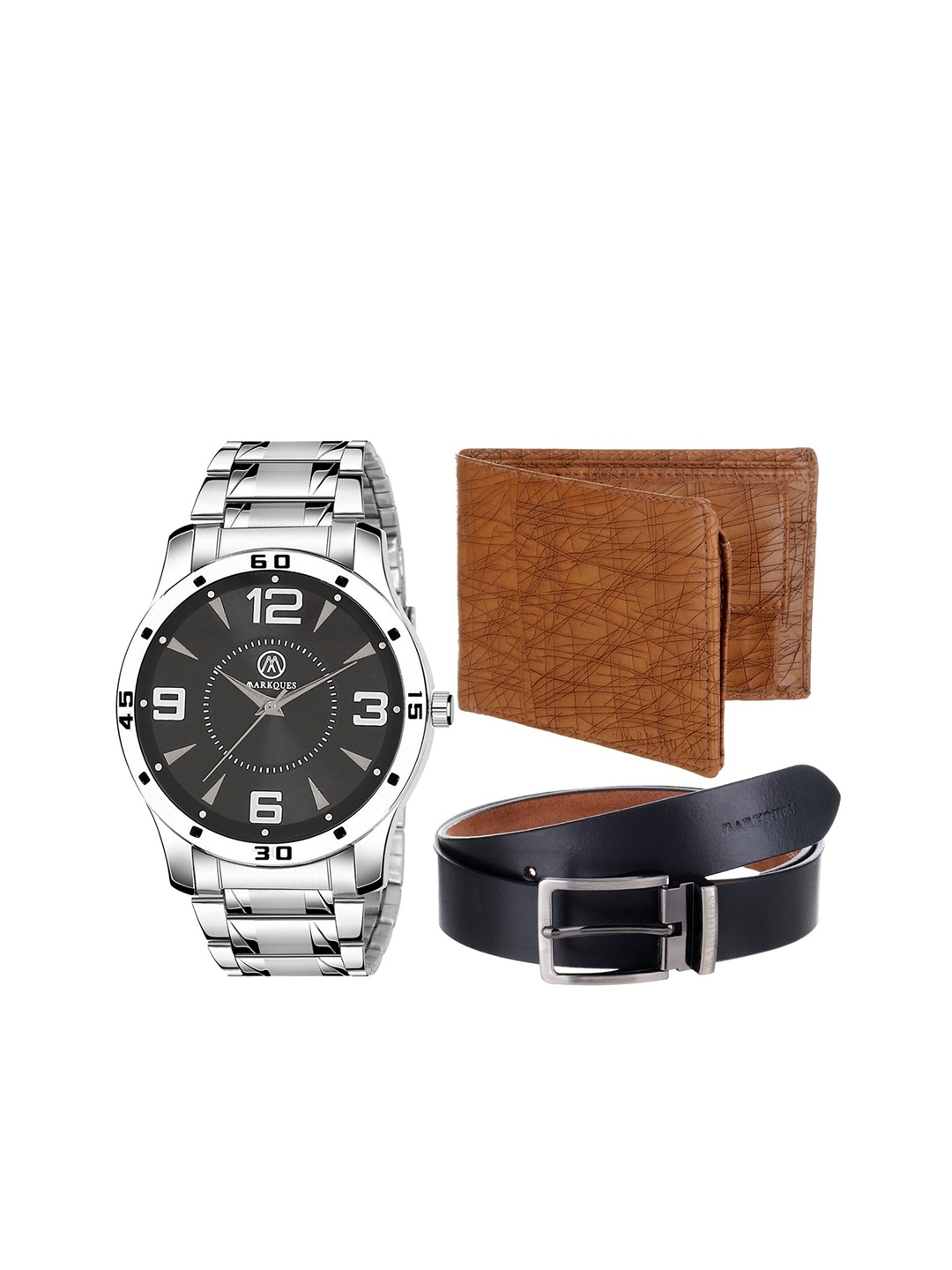 

MARKQUES Men Tan-Brown & Black Solid Leather Accessory Gift Set