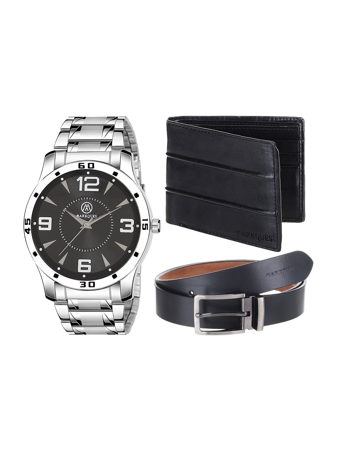 

MARKQUES Men Black & Silver-Toned Solid Accessory Gift Set